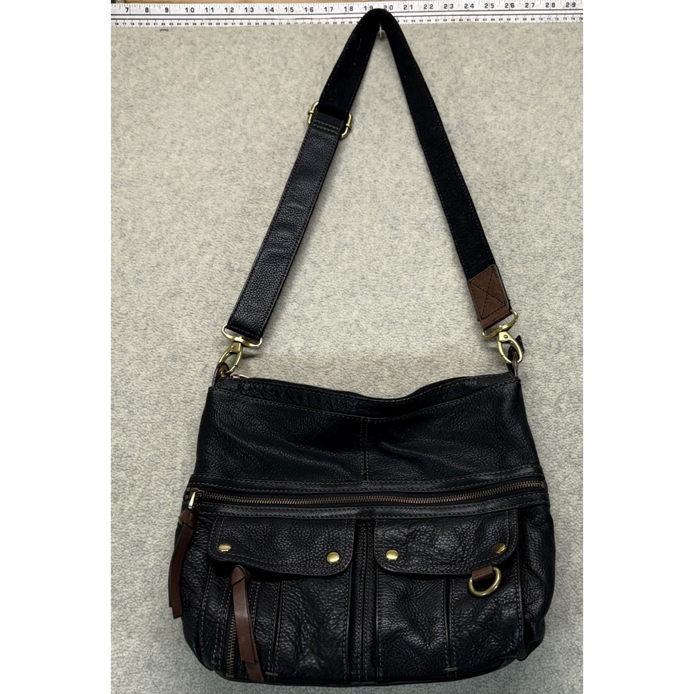 Fossil Womens Crossbody Messenger Bag Black Leather Morgan Traveler Handbag